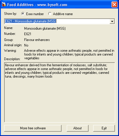 BySoft Food Additives Screen Image
